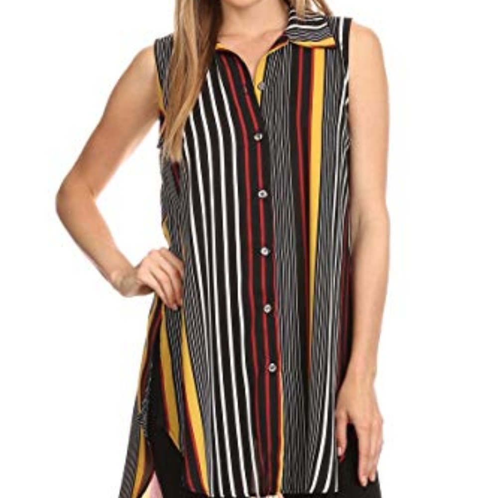 Lightweight Sleeveless Tunic Button Down Vest